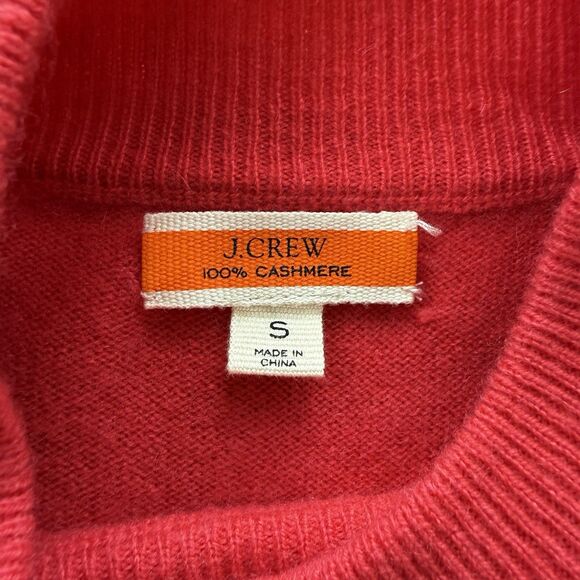 Crew 100% Cashmere Mock Neck Sweater Size Sm Vivid Coral Drop Shoulder Rib Trim - Picture 2 of 6